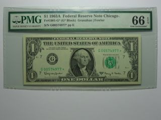 1963 A $1 Dollar Frn Chicago Star Note Fr 1901 - G Pmg Gem Unc - 66 Epq