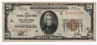 1929 Federal Reserve Bank Of Philadelphia $20 National Currency Note