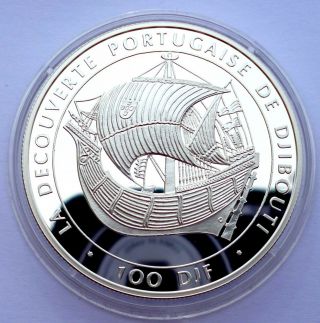 Djibouti 100 Djf Francs 1996 Silver Coin Proof - Portuguese Nao Ship