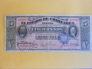 Mexico El Estado De Chihuahua 5 Pesos 1914 Serie C Circulated