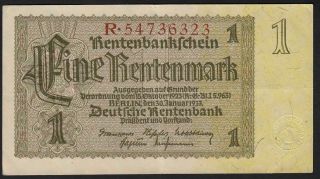 1937 1 Rentenmark Germany Vintage Nazi Old Paper Money Banknote Currency Note Xf