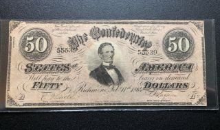 1864 Csa Confederate Currency Note $50 Dollar