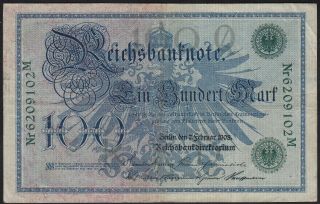 1908 100 Mark Germany Old Vintage Paper Money Banknote Currency Bill Antique Vf