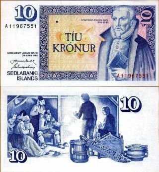 Iceland 1961,  10 Kronur,  Series " A " Banknote Unc