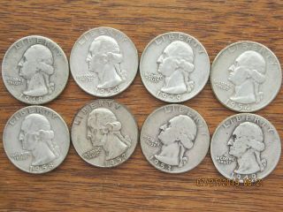 8 Washington Quarters,  90 Silver,  1949,  1948,  1953,  1954,  1957,  1959,  1958.