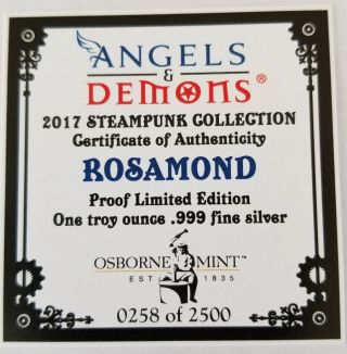 Angels & Demons Steampunk Rosamond 1 OZ.  999 Silver Proof hot fairy mechanic 6
