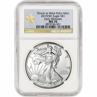 2019 - (w) American Silver Eagle - Ngc Ms70 - Early Releases - Star Label