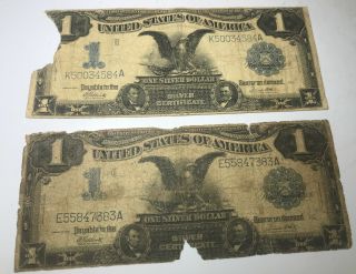 2 1899 United States Of America One Dollar $1 Silver Certificates Blue Seal