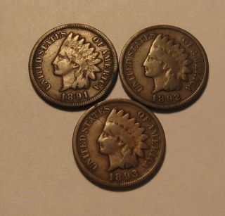 1891 1892 1893 Indian Head Cent Penny - Mixed - 103sa