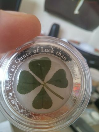 2018 Palau 1 Oz Silver $5 Four - Leaf Clover Ounce Of Luck Proof