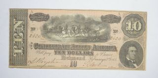 Civil War 1864 $10.  00 Confederate States Horse Blanket Note 767
