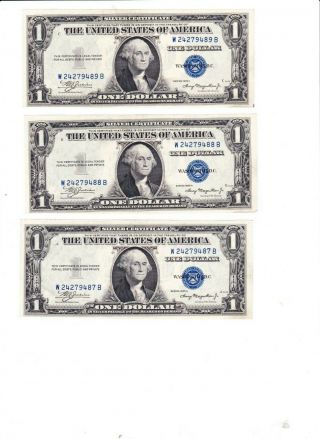 1935 A 3 Consecutive $1 Silver Certificates Uncirculated W - B