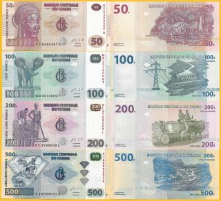 D.  R.  Congo Set 50,  100,  200,  500 Francs P - 96 - 99 2013 Unc Banknote