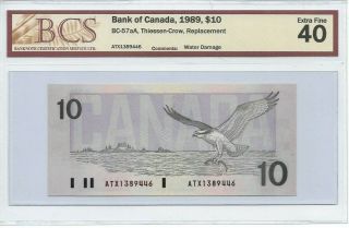 1989 $10 Replacement Atx Bank Of Canada Bird Series Ef40 Bcs Graded