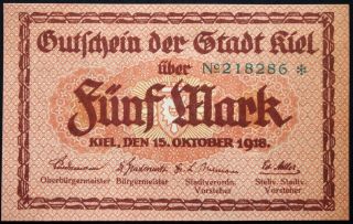 Kiel 1918 5 Mark Grossnotgeld German Notgeld Banknote