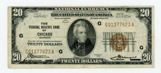 1929 Fr.  1870 - G $20 U.  S.  (chicago,  Illinois) Federal Reserve Bank Note