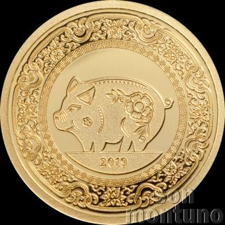 2019 Mongolia - Year Of The Pig - 1000 Togrog 1/2 Gram 24k Pure Gold Coin.  9999
