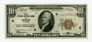 1929 Fr.  1860 - G $10 U.  S.  (chicago,  Illinois) Federal Reserve Bank Note