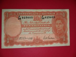 1942 Australia 10 Shillings Banknote Armitage Mcfarlane Pick 25b Short Snorter