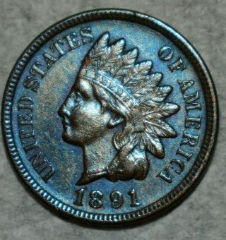 Slider Uncirculated 1891 Indian Head Cent Attractively Toned Specimen