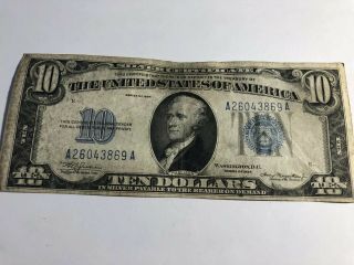Series 1934 $10 Dollar Bill Silver Certificate Blue Seal Note