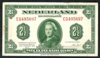 1943 Netherlands 2 1/2 Gulden Note.
