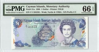Cayman Islands 1998 P - 21a Pmg Gem Unc 66 Epq 1 Dollar
