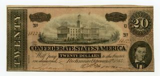 1864 T - 67 $20 The Confederate States Of America Note - Civil War Era Au/unc