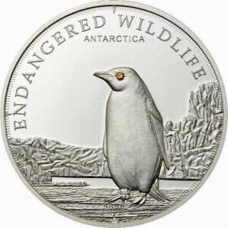 Cook 2008 Penguine Crystal 5 Dollars Silver Coin,  Proof