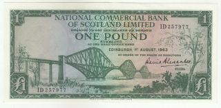Scotland 1 Pound National Commercial Bank Of Scotland 1963 Issue P269 In Unc