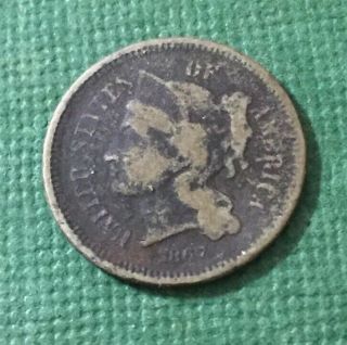 1867 United States 3 Cent Nickel Piece.  Civil War Era.  Us Coin - Coinage -