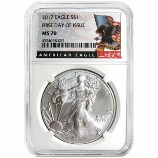 2017 $1 American Silver Eagle Ngc Ms70 Fdi Black Label