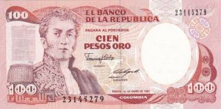 Unc 1987 Colombia 100 Pesos Oro Note,  Pick 426c