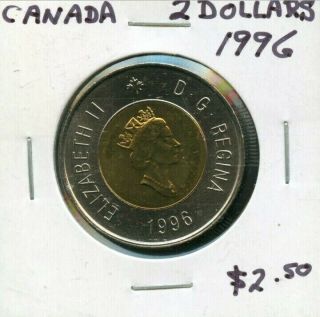 1996 $2 Dollar Canada Toonie Elizabeth Ll & Polar Bear Bi - Metallic Coin