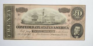 Civil War 1864 $20.  00 Confederate States Horse Blanket Note 739
