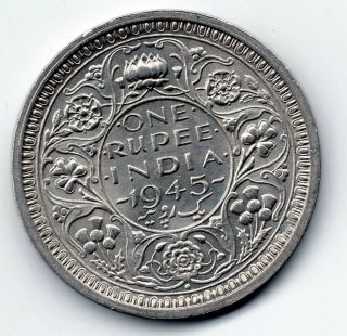 1945 British India King George Vi Silver One Rupee
