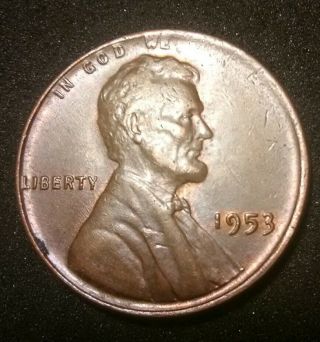 1953 Error No Trust Strike Through Debris Grease Lincoln Wheat Cent Penny Coin