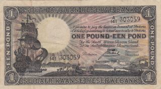 1 Pound Very Fine Banknote From British South Africa 1944 Pick - 84