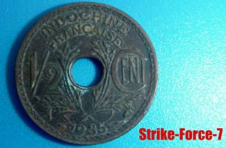French Indo China - ½ Cent Coin - 1935 Half - Vietnam War,  Laos,  Cambodia,  6467