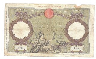 Italy 100 Lire 1939 In (vg, ) Banknote P - 55