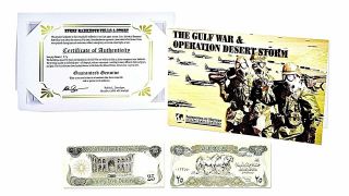 Gulf War & Operation Desert Storm Folder,  Iraq 25 Dindars Banknote And Story
