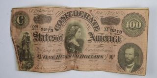 Civil War 1864 $100.  00 Confederate States Horse Blanket Note 671