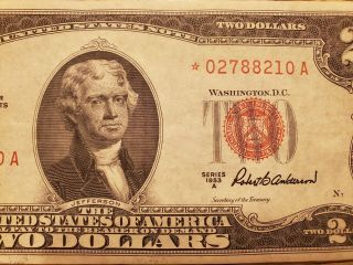 Series 1953a ☆☆star Note☆☆ $2 Legal Tender Red Seal Currency Two Dollar Bill Au
