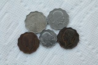 Iraq Coins,  5 Total,  1933 - 59,  4 Fils 1933,  10 Fils 1933,  10 Fils 1938 And 1959