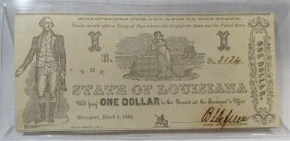 1864 $1 Louisiana Shreveport Confederate Civil War Bank Note Pc - 326