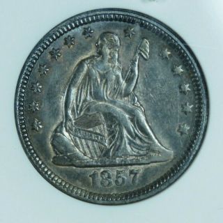 1857 Seated Liberty Quarter Dollar Anacs Au 50 Old Holder At0173/bsn