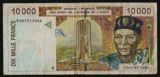 West African States (p114ac) 10,  000 Francs 1995 F,  Ivory Coast