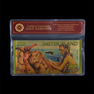 Wr Colored Gold Easter Island 500 Rongo Banknote 2012 Polymer Note Party Gifts