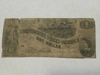 1862 Richmond Virginia Confederate $1 Bank Note