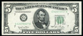 Fr.  1961 - G 1950 $5 Frn Federal Reserve Note Chicago,  Il Gem Uncirculated